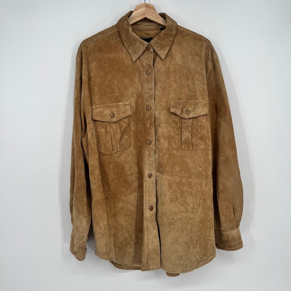 Embassy Row Sportswear Suede Shirt Jacket Women 16 Camel Tan Button Long READ